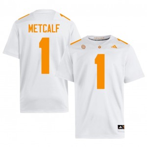 White TJ Metcalf #1 Volunteers Jersey | Men High School Football Moisture Wicking Stitched 40471607