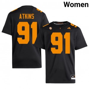 #91 Doug Atkins UT Volunteers Black Jersey | Alumni Stitch Women Player Football Gear 53747511