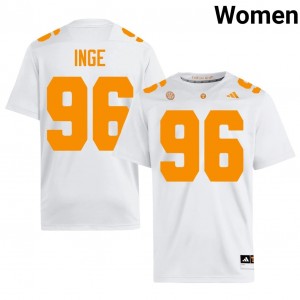 Tennessee Volunteers Isaiah Inge #96 White Jersey | Genuine Stitched NCAA Football Women Apparel 93997922