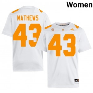 #43 Jackson Mathews UT Volunteers White Jersey | Classic Stitched Women Player Football Gear 36293402