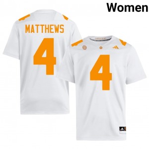 Tennessee Volunteers Mike Matthews #4 White Jersey | Genuine Stitched NCAA Football Women Apparel 43035345