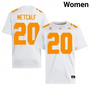 White Tevis Metcalf #20 Volunteers Jersey | Women High School Football Moisture Wicking Stitched 63584729